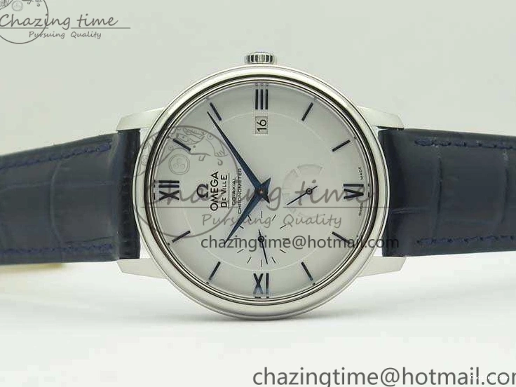 0514 Fashionable De Ville Prestige Real Power Reserve SS TW 1:1 Best Edition White Dial Blue Markers On Leather Strap A 8094
